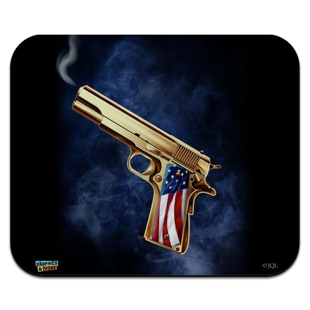 USA American Flag 2nd Amendment Golden Gun Low Profile Thin Mouse Pad Mousepad