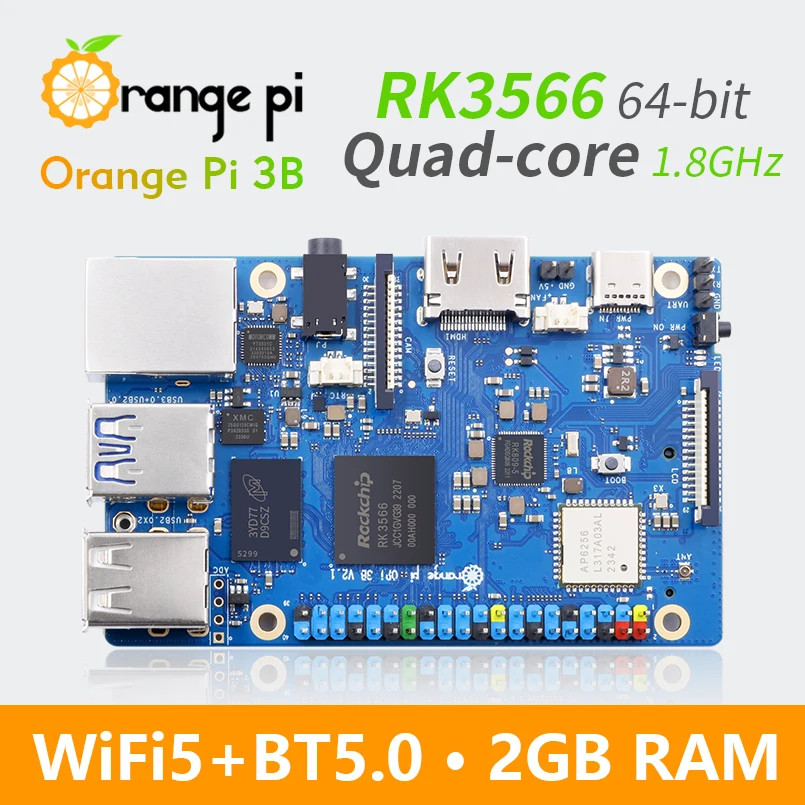 NEW Orange Pi 3B 2GB Ram LPDDR4 Rockchip RK3566 Mini PC WiFi5+BT5.0 BLE M2 SSD