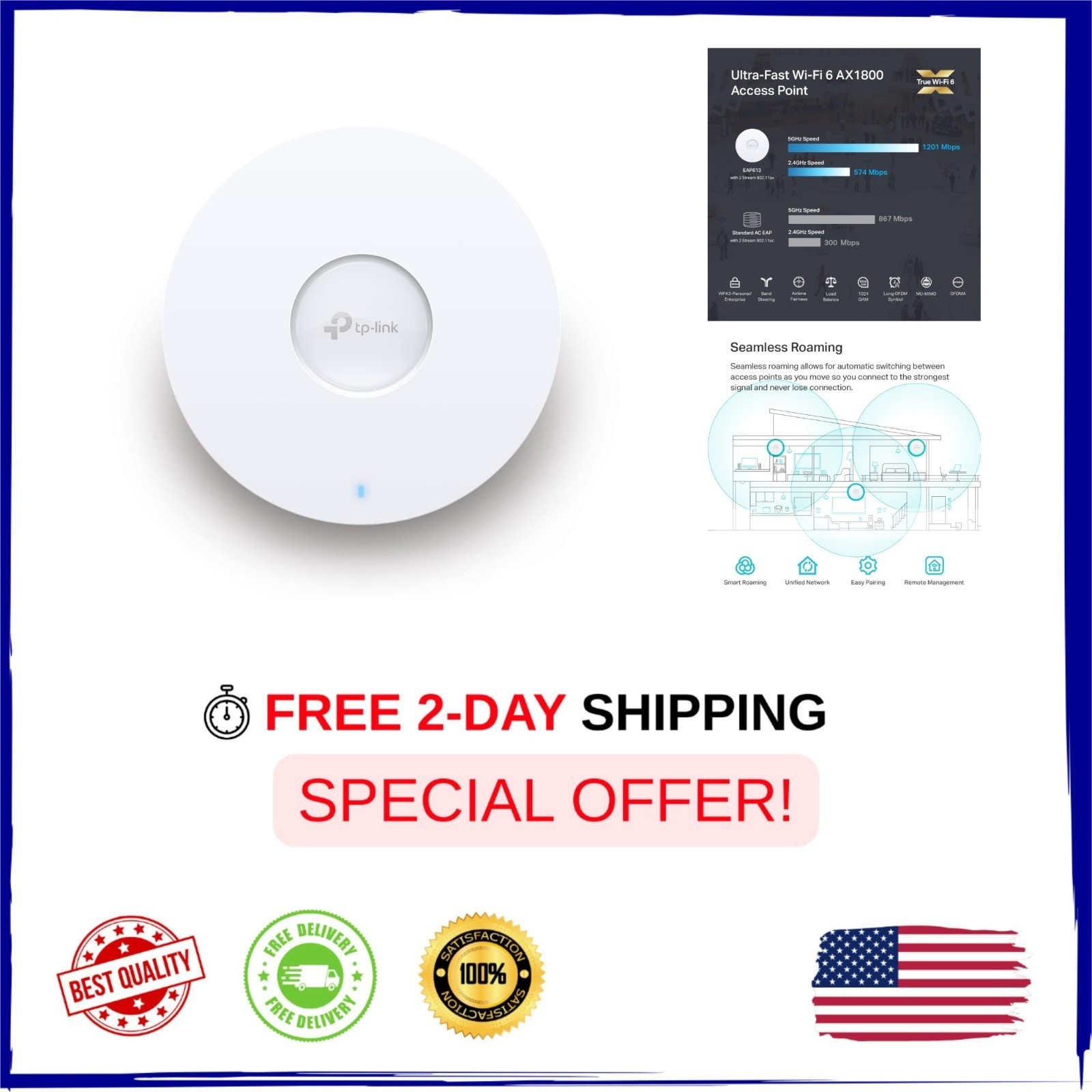TP-Link Omada EAP613 AX1800 WiFi 6 Wireless Access Point Dual-Band PoE
