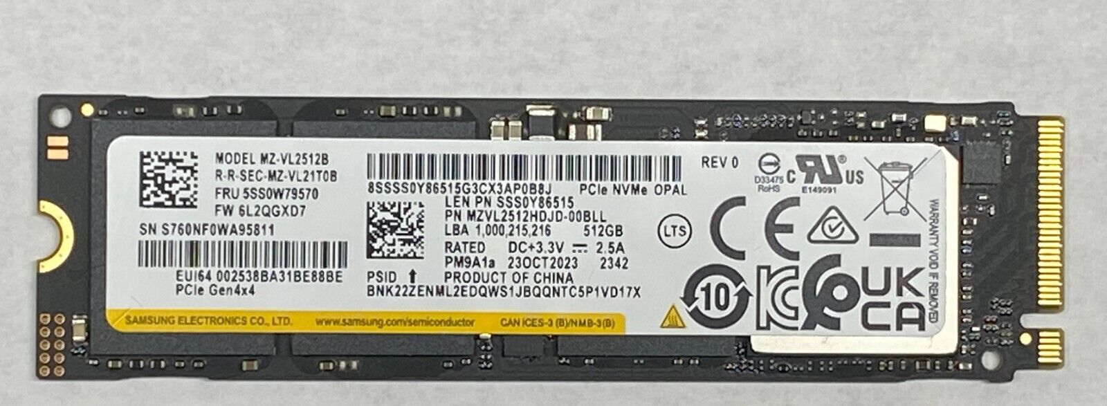 (OEM) SAMSUNG PM9A1a 512GB NVMe SSD M.2 2280 PCIe Gen4x4 MZVL2512HDJD-00BLL