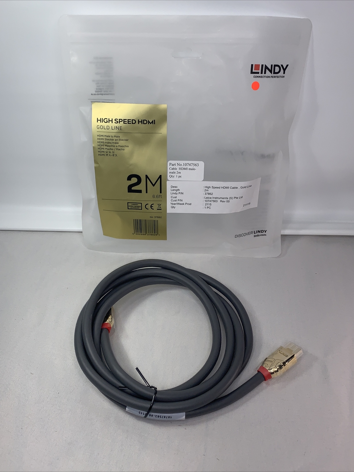 LINDY High Speed HDMI Gold Line Part#10747563 P/N 37862 Male To Male 6.6’  H41