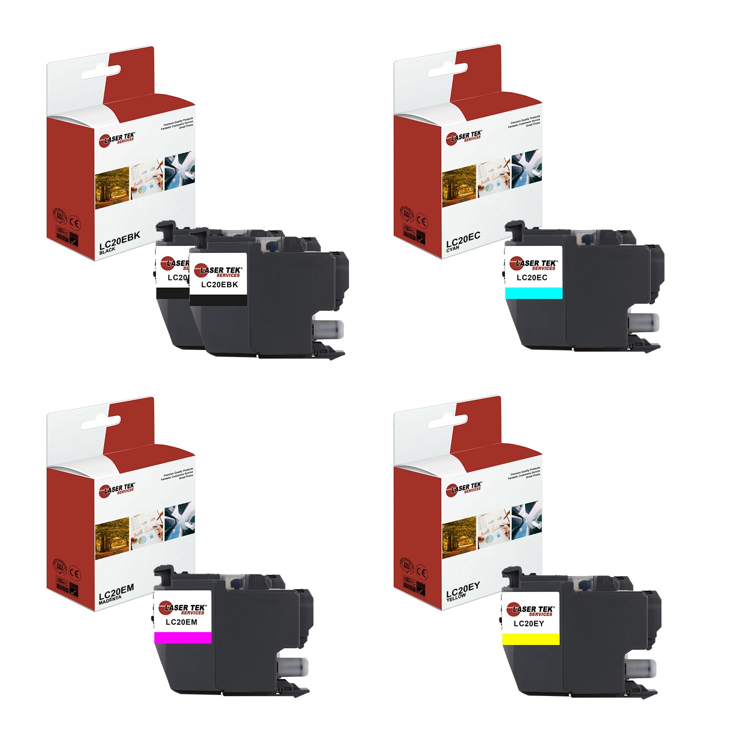 5Pk LTS LC-20E BCMY HY Compatible for Brother MFCJ5920DW J985DW Ink Cartridge