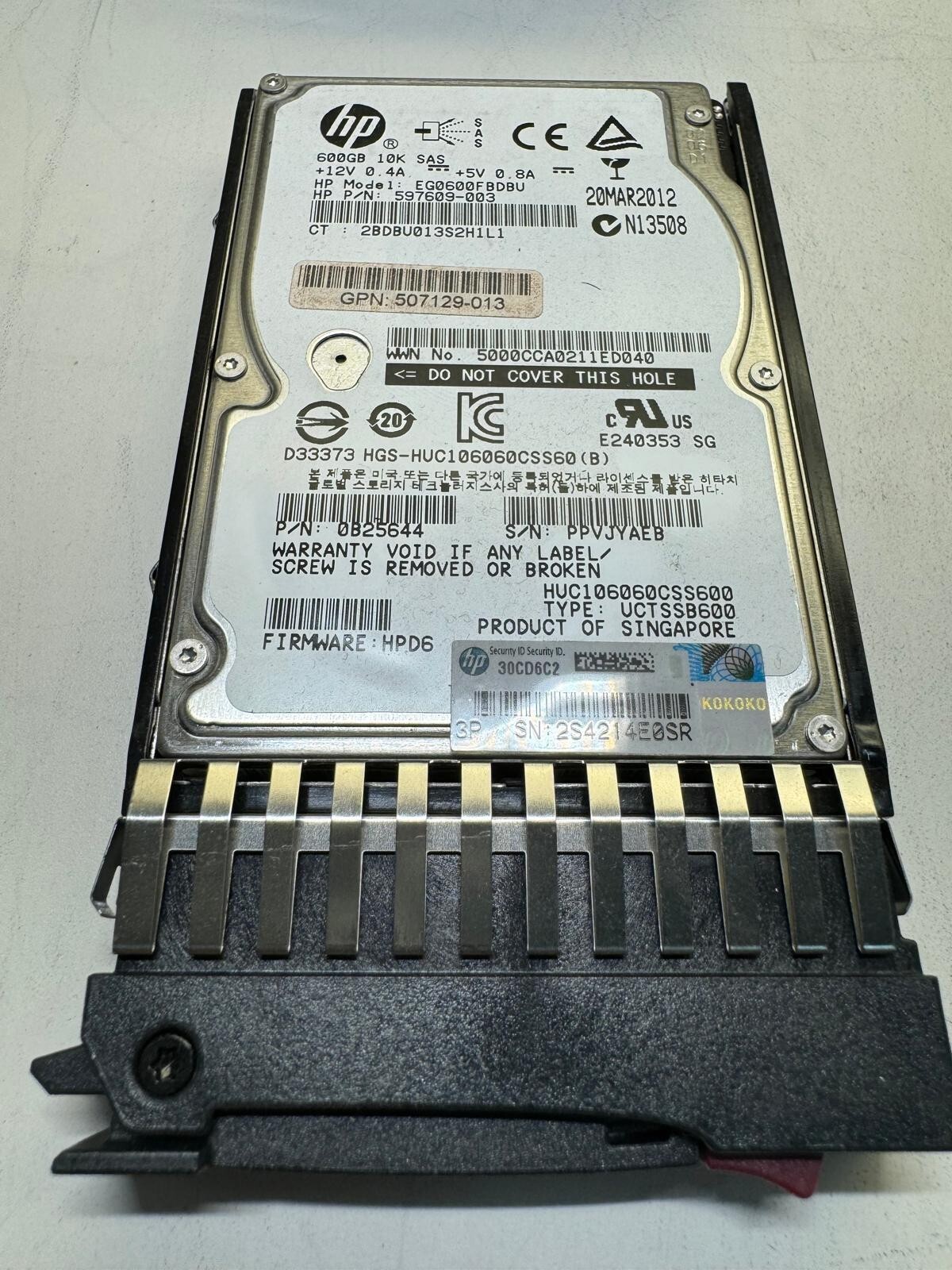 HP 597609-003 EG0600FBDBU HGS-HUC106060CSS60 0B25644 600GB SAS 2.5" 10K RPM HDD