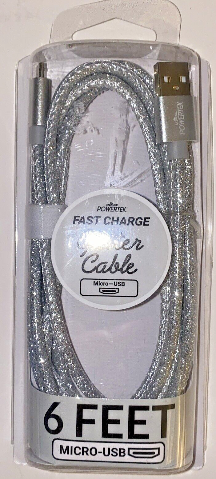 POWERTEK USB-B Micro Charging Cable - 6ft Glitter Micro USB to USB Type-A Cord