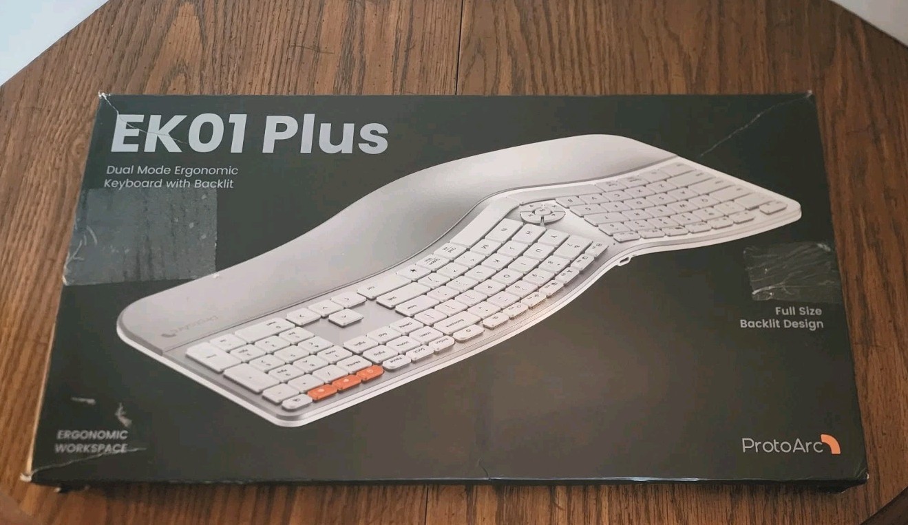 ProtoArc EK01 Plus Backlit Bluetooth Ergonomic Keyboard, White Silver