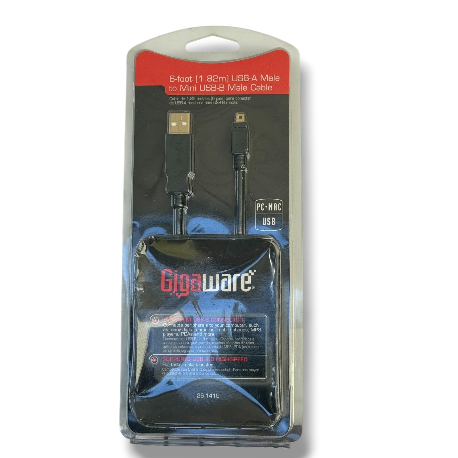 Gigaware 6ft USB-A to 8-Pin Mini USB-B Cable 26-1415 High-Speed USB 2.0 Black