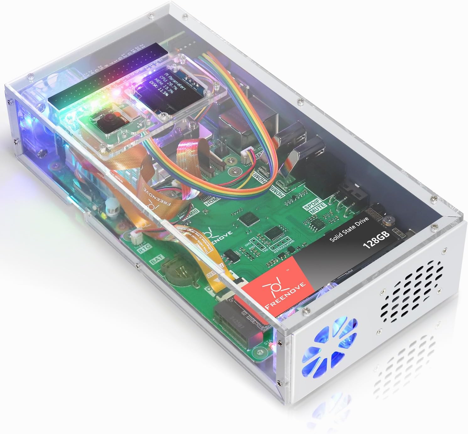 PC Case Kit for Raspberry Pi 5 with Cooling Fan,128Gb M.2 Nvme SSD 800 Mb/S, 5 M