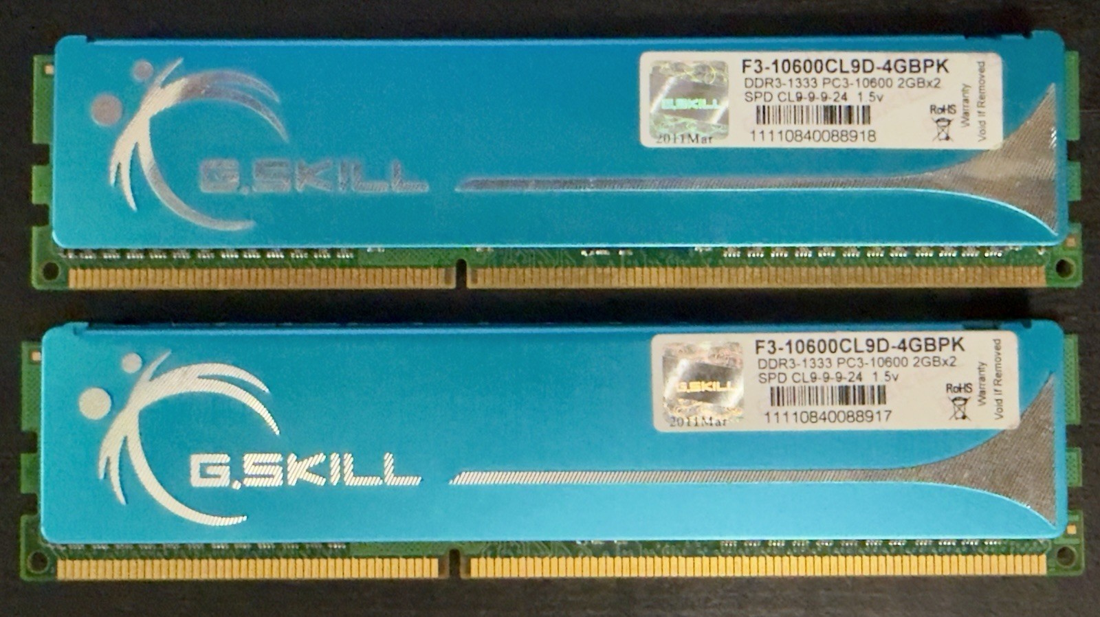 G. Skill F3-10600-CL9D-4GBPK DDR3-1333 PC3 10600 2GBx2 RAM