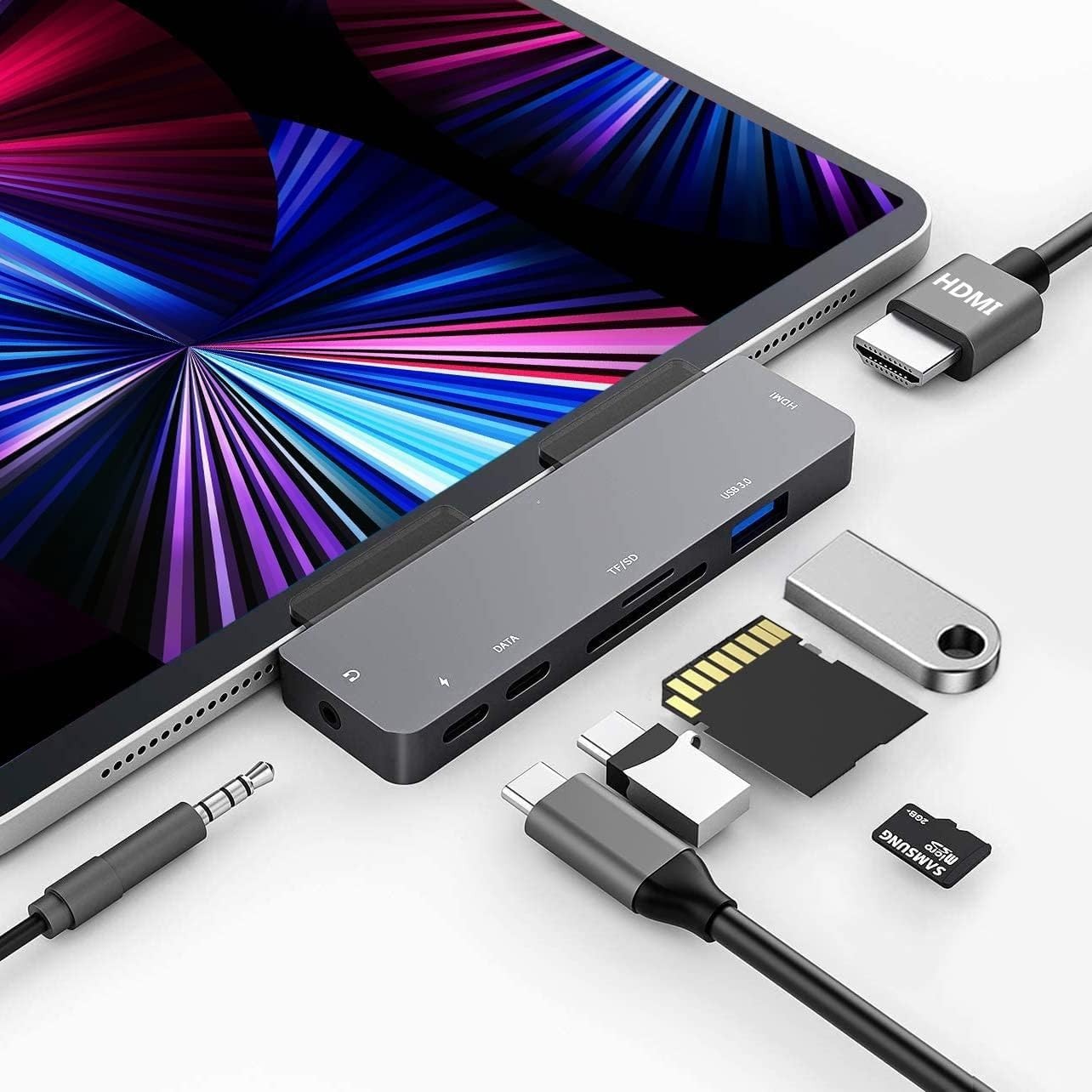 iPad Pro USB C Hub Adapter for iPad Pro 2024 M4 M2 M1,7-in-1 Hub with 4K@60Hz