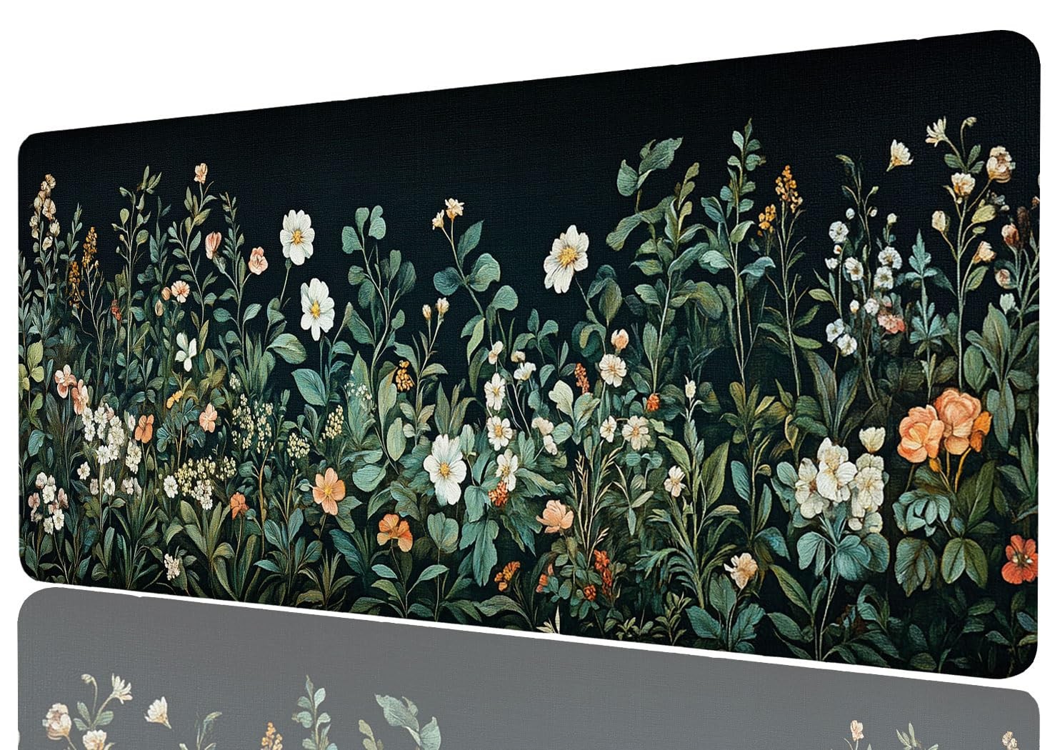 31.5x11.8 Inch Dark Flower Mouse Pad Large Floral Plants Aesthetic Wildflower