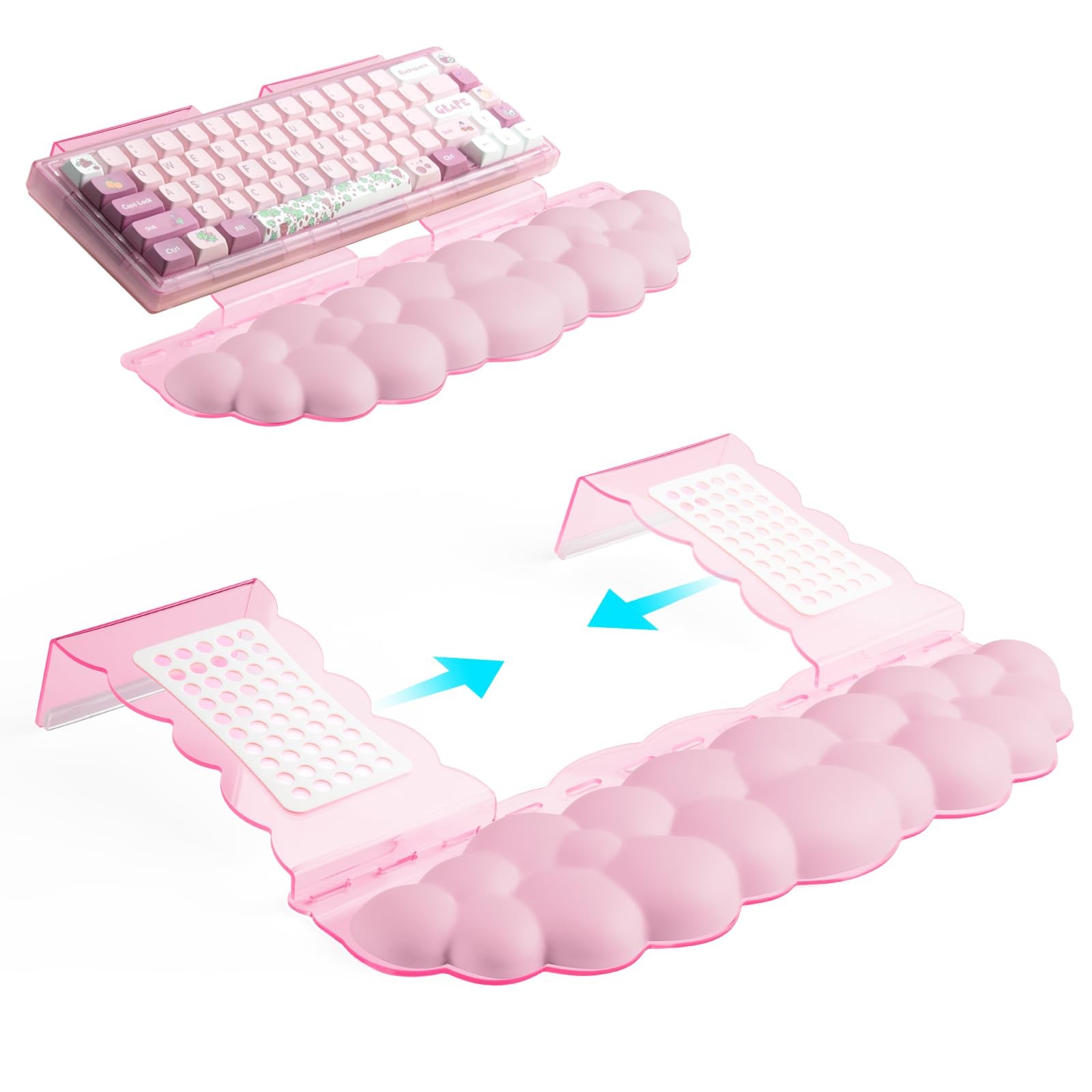 Pink Acrylic Keyboard Stand with Wrist Rest Detachable Adjustable Width Tray