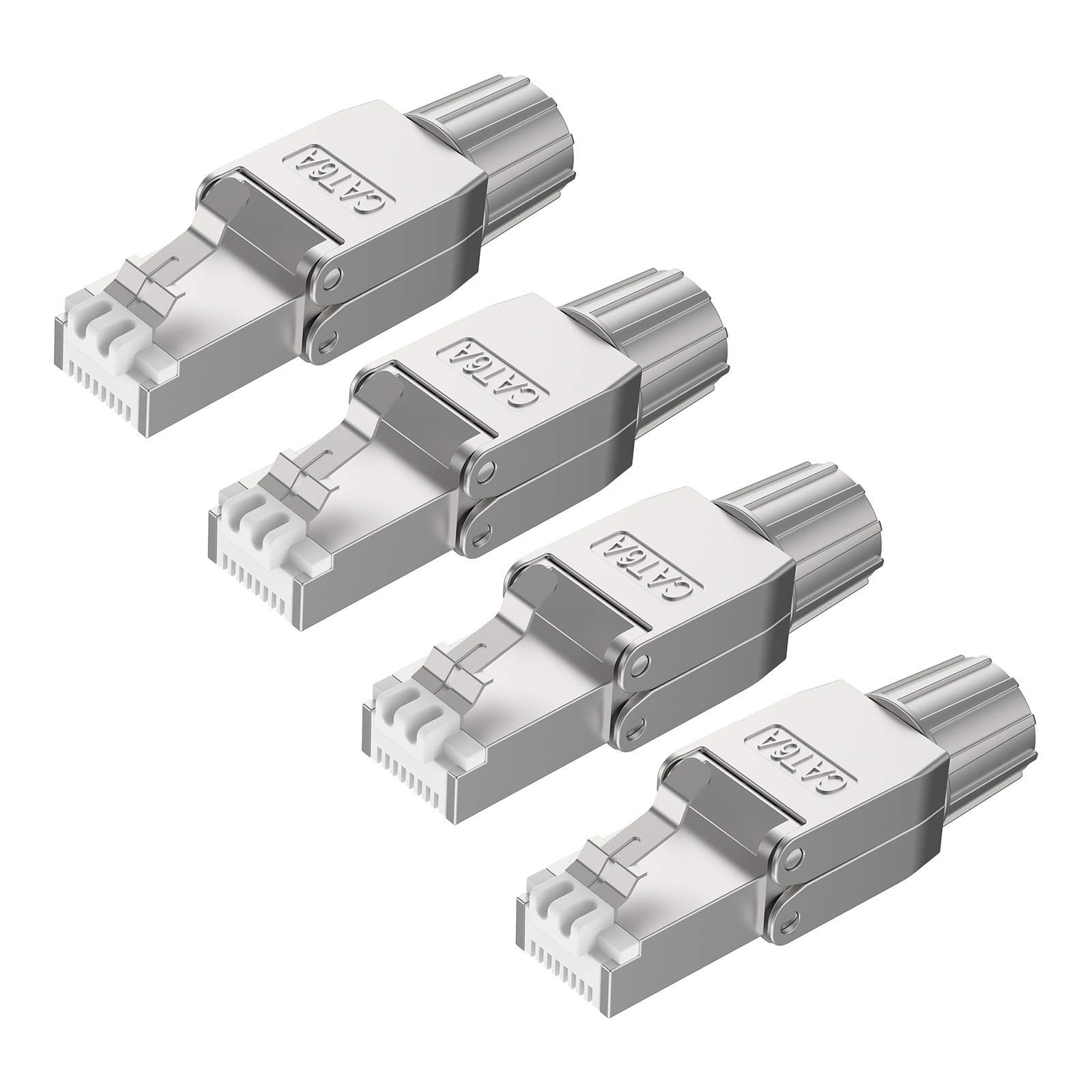 VCELINK RJ45 Cat6A Connectors Tool-Free Reusable Shielded Ethernet silver 