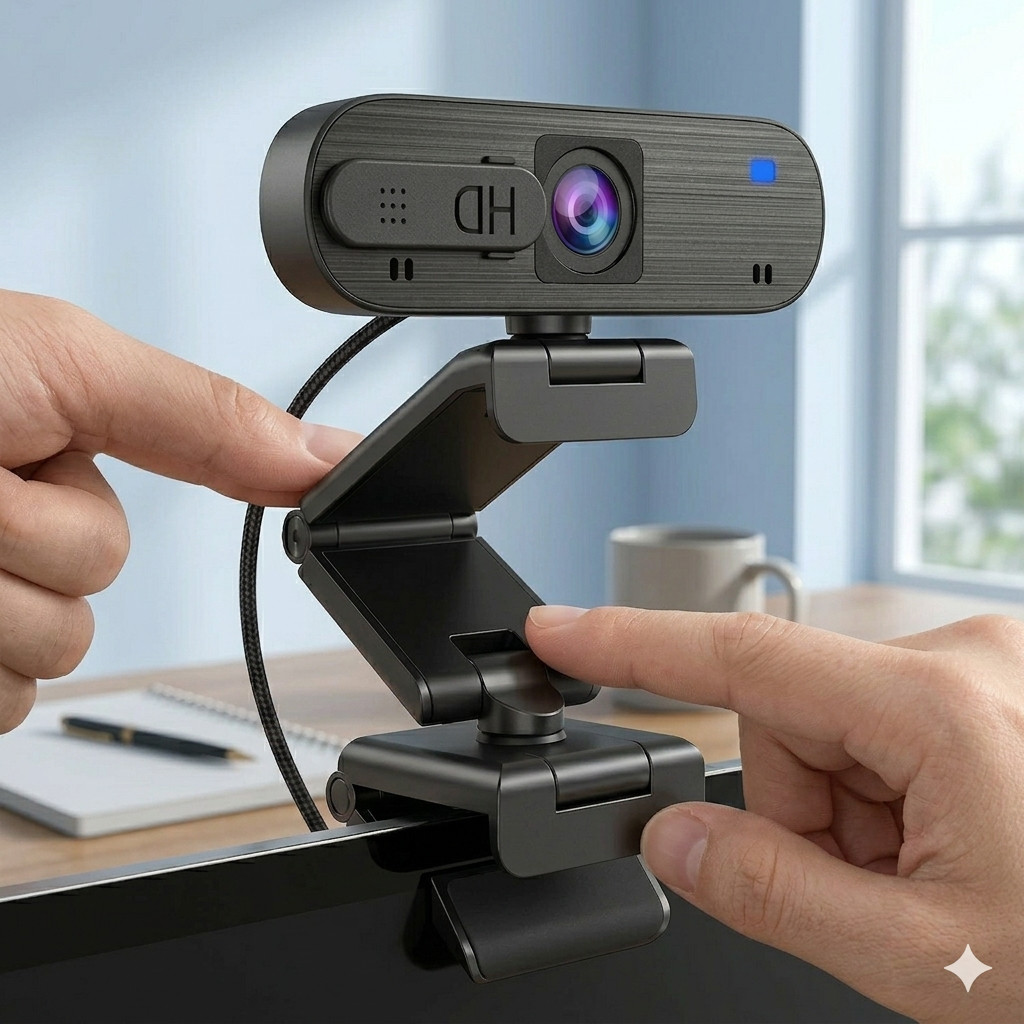 WFH Essential: HD USB Webcam with Privacy Cover & Built-in Mic, Plug and Play Co