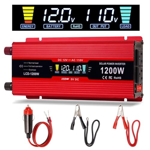 Car Power Inverter 1200W , DC 12v to 110v AC Converter with LCD Display and