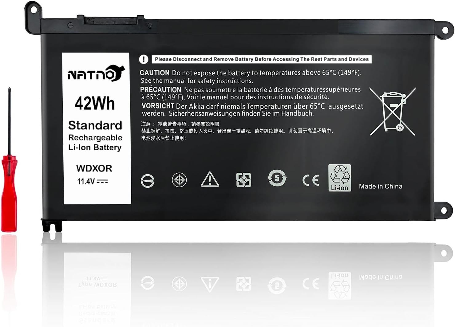 42Wh WDX0R Replacement Battery for Dell Inspiron 13 5378 5368 7375 7368 7378