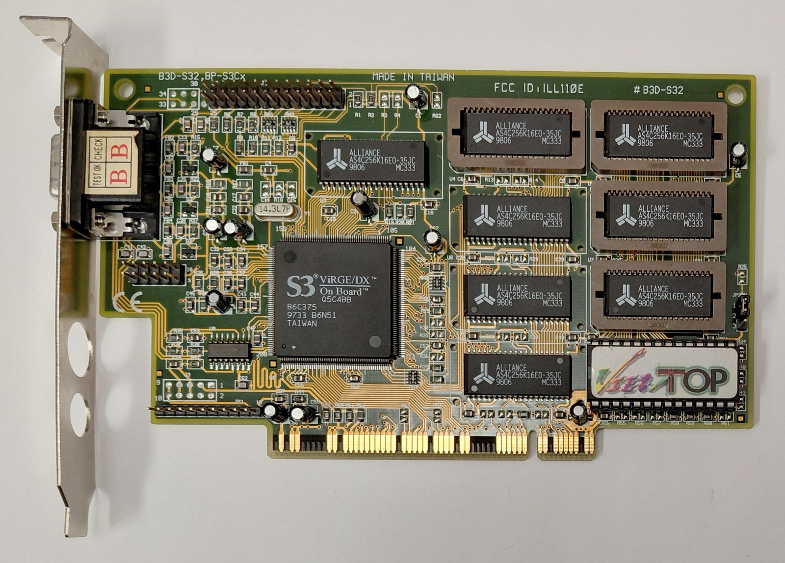 ViewTOP / Britek BP-S3Cx PCI Graphics Card (S3 ViRGE/DX, 86C375, 4MB, Retro, 1998)