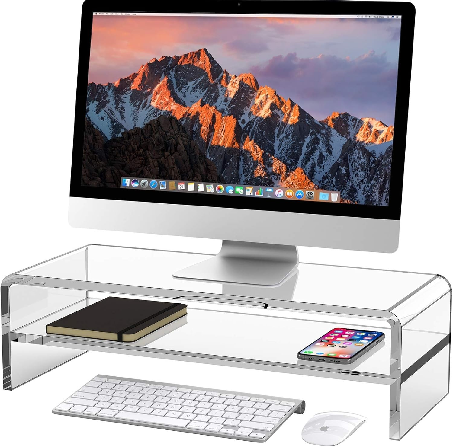 Acrylic Monitor Stand 2-Tier Computer Riser Desk Organizer Egchi 20x8x5.5