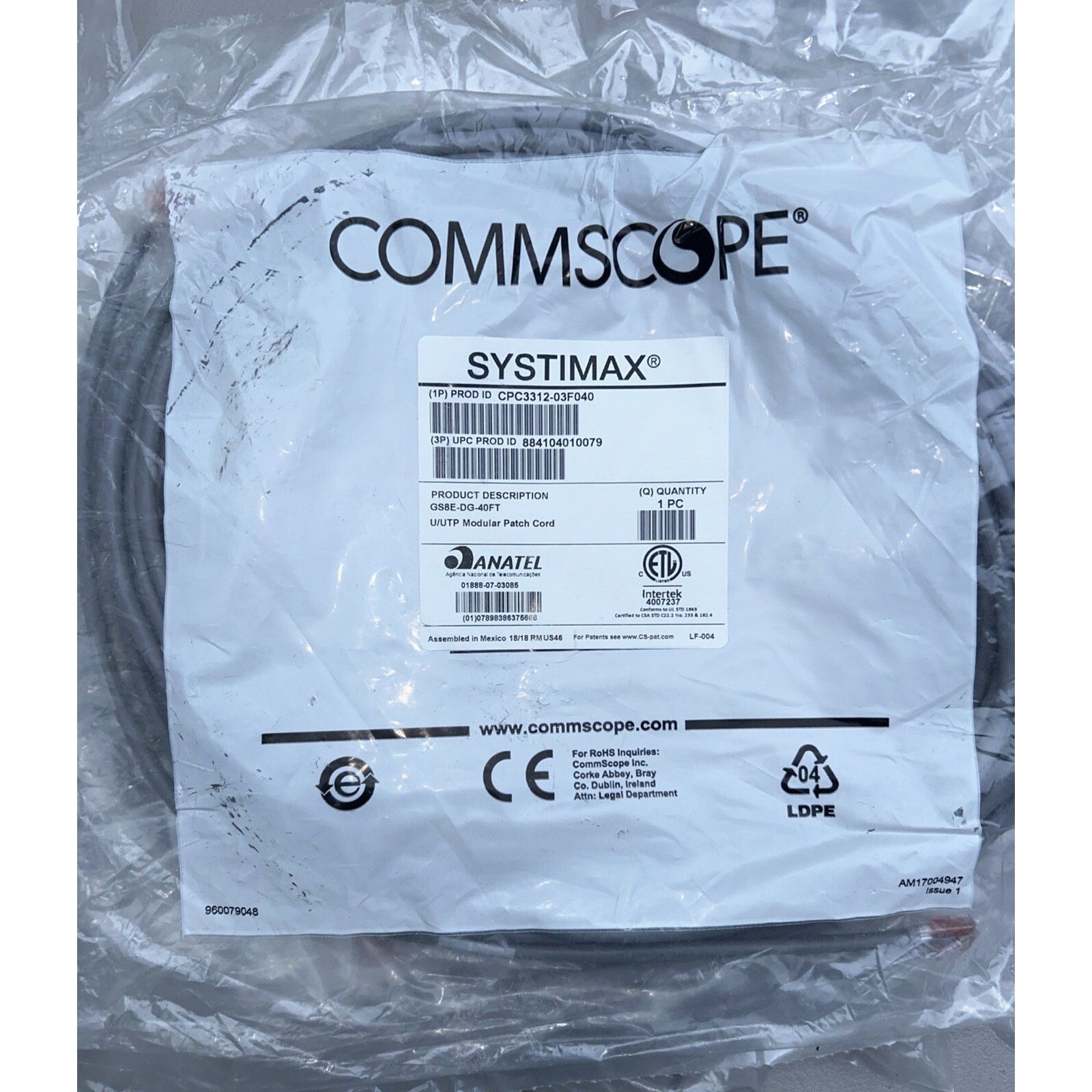 Ethernet Cable: Commscope Systimax 40 Feet CPC3312-03F040