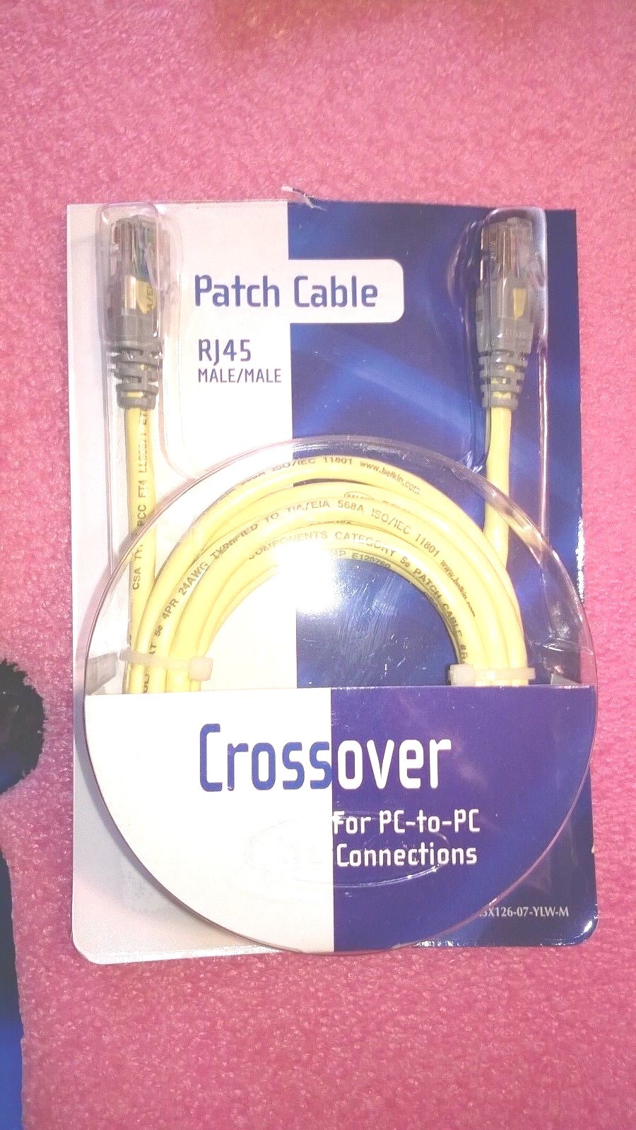   Belkin CAT5e Crossover Patch Cable RJ45 Connectors 7 ft. Yellow  NOS