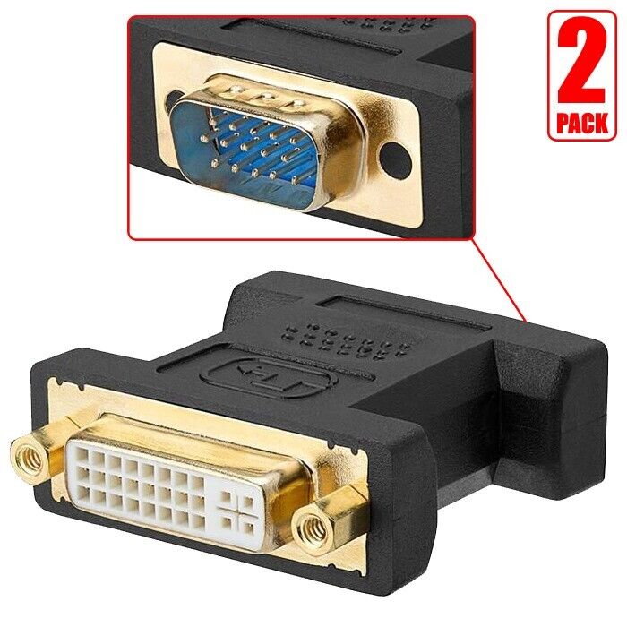 2 Pcs DVI-A Female to VGA 15 Pin Male Plug Adapter Analog Monitor Converter Gold