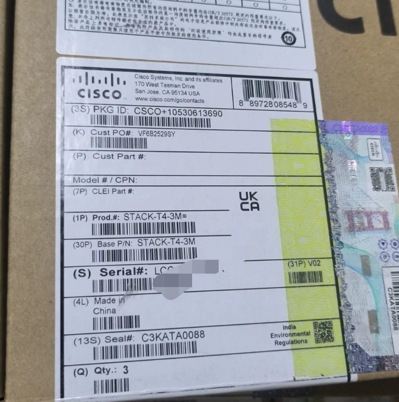 Cisco STACK‑T4‑3M 3 Meter Stacking Cable Type4 StackWise for Catalyst 9200 9200L