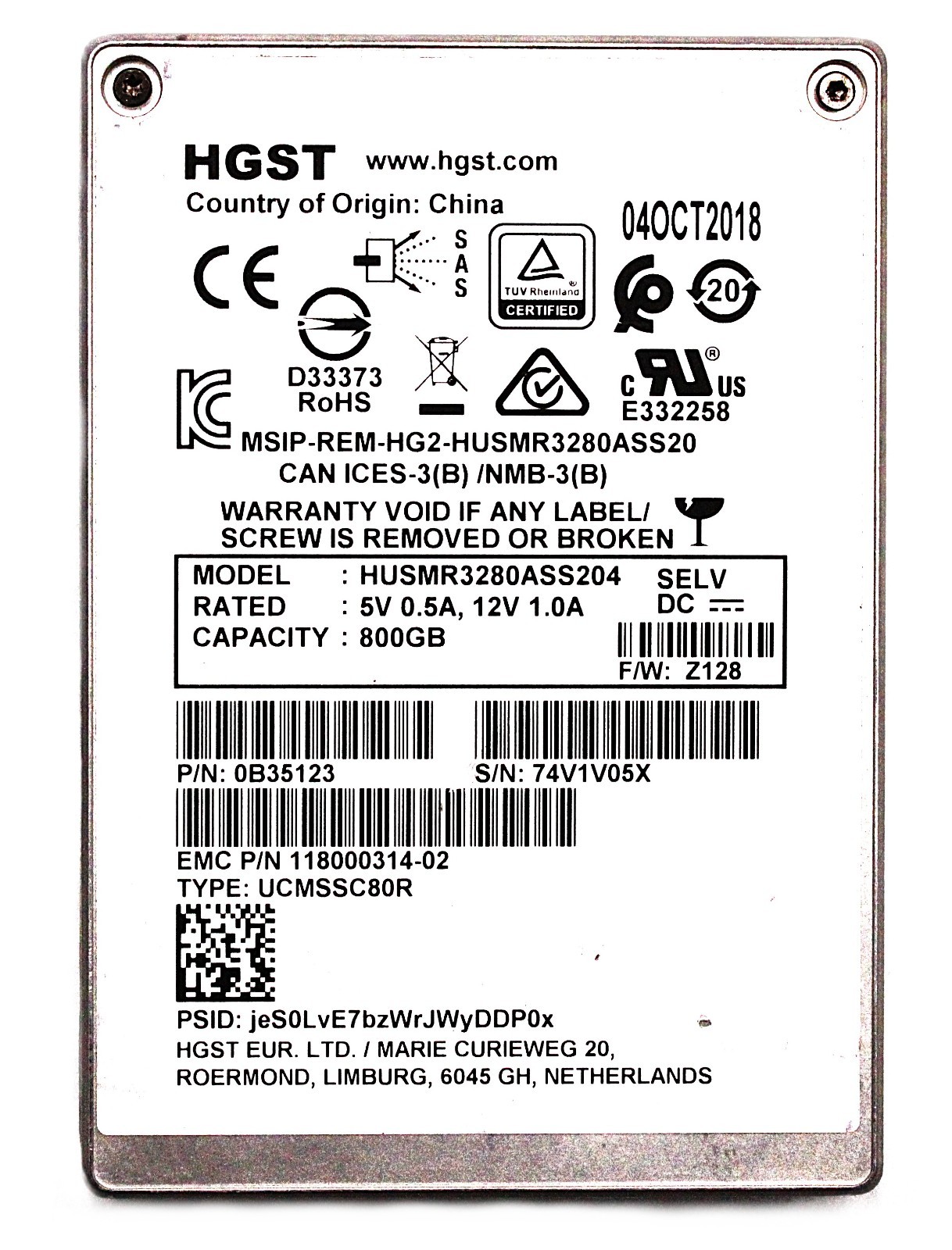 HGST 800GB 2.5'' SAS SSD HUSMR3280ASS204