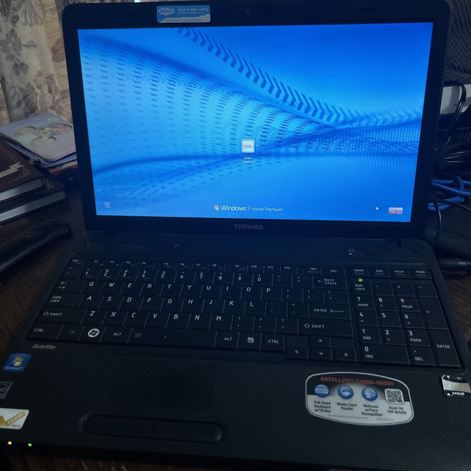 Toshiba Satellite C655D-S5531 Laptop Computer Webcam Works Working Charger