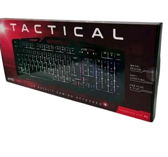 Tactical Led Backlit Gaming Keyboard By Evo Core New In Box For Pc