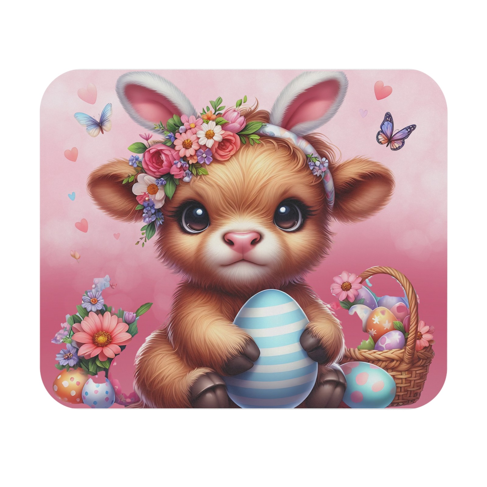 Cute Easter Themed Mouse Pad, Adorable Cow Design, Spring Decor
