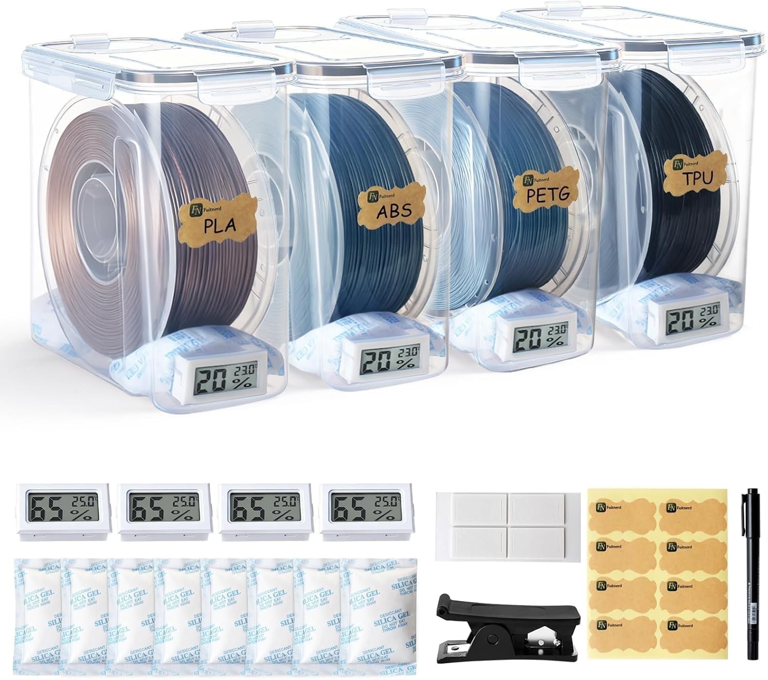 Filament Storage Box - 4 Pack 4L 3D Printer Filament Containers with 4 Hygrom...