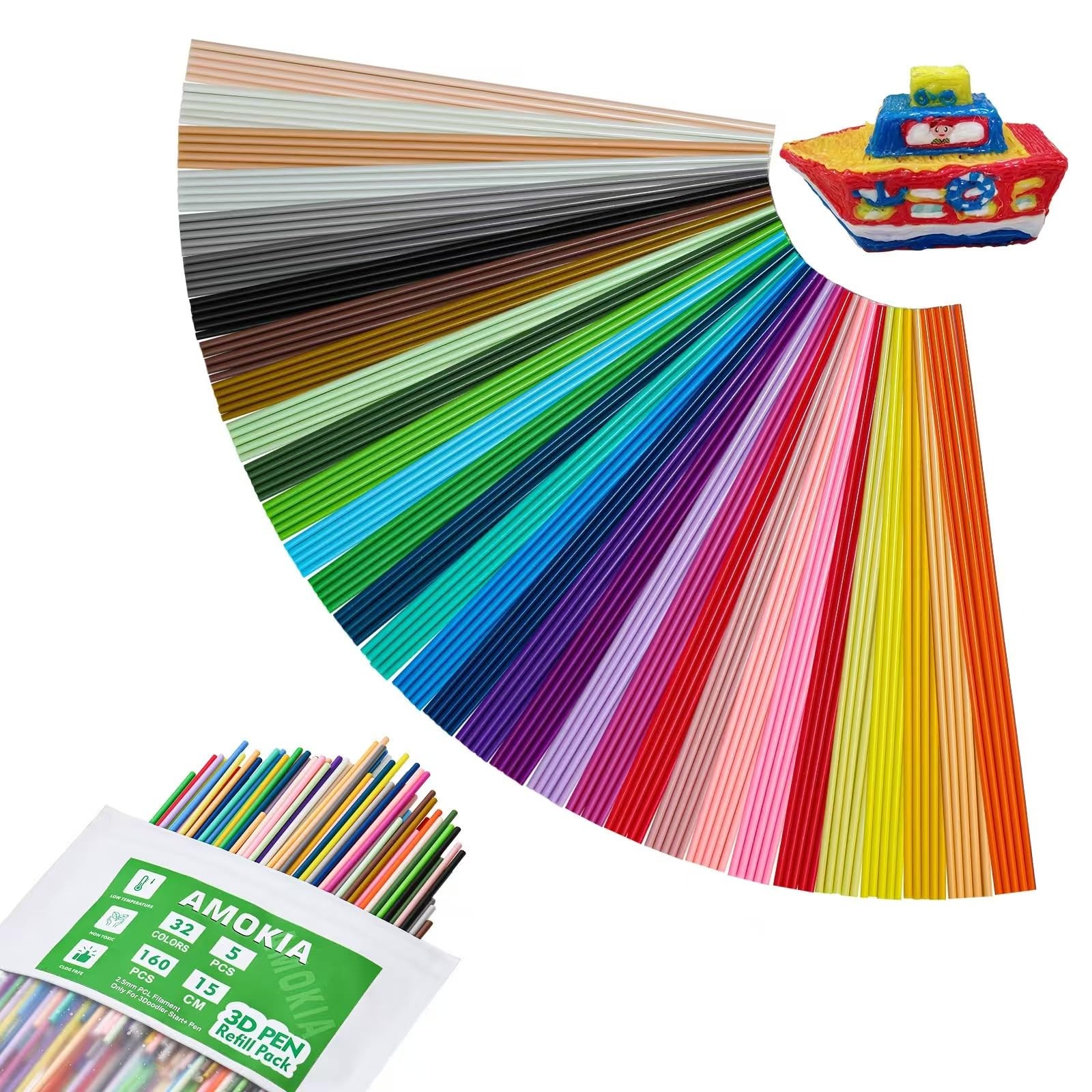 3D Pen Refills Pack for 3Doodler Start+ 3D Pen, 2.5mm PCL Filament Supplies