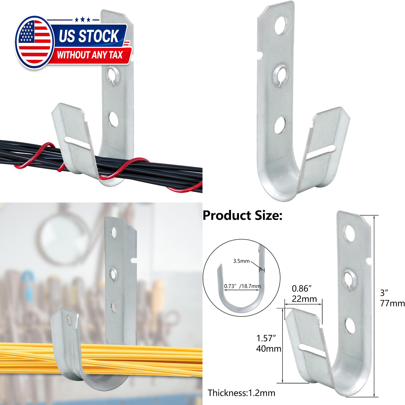 25 Pack 3/4" Heavy Duty Cable Support J Hooks, Cable and Wire Support J-Hook