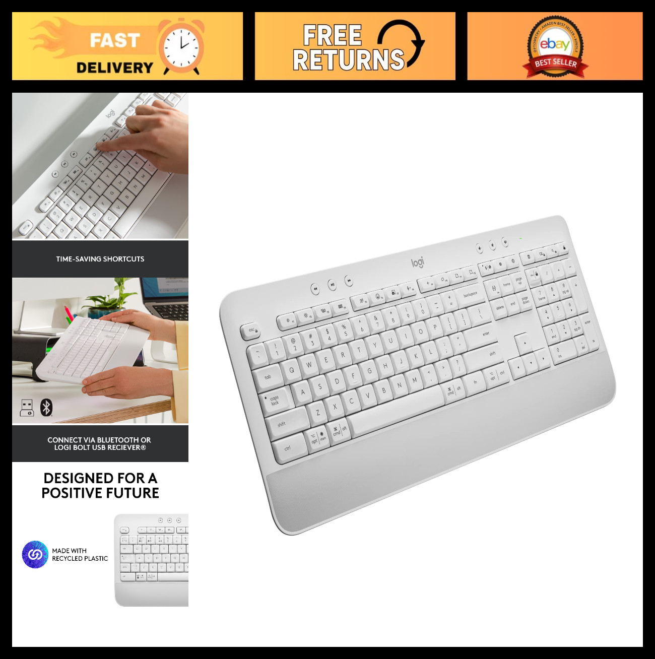 Comfort Wireless Keyboard with Wrist Rest, Bluetooth & USB Receiver, Numpad, Off