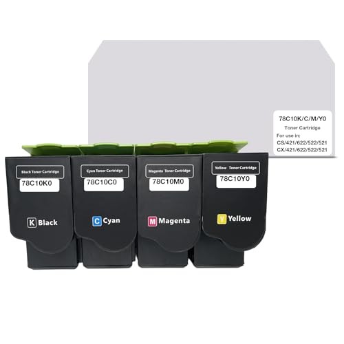 [4 Pack CMYK] 78C10 Toner Cartridges for Lexmark CS421 CS521 CS622 Printers