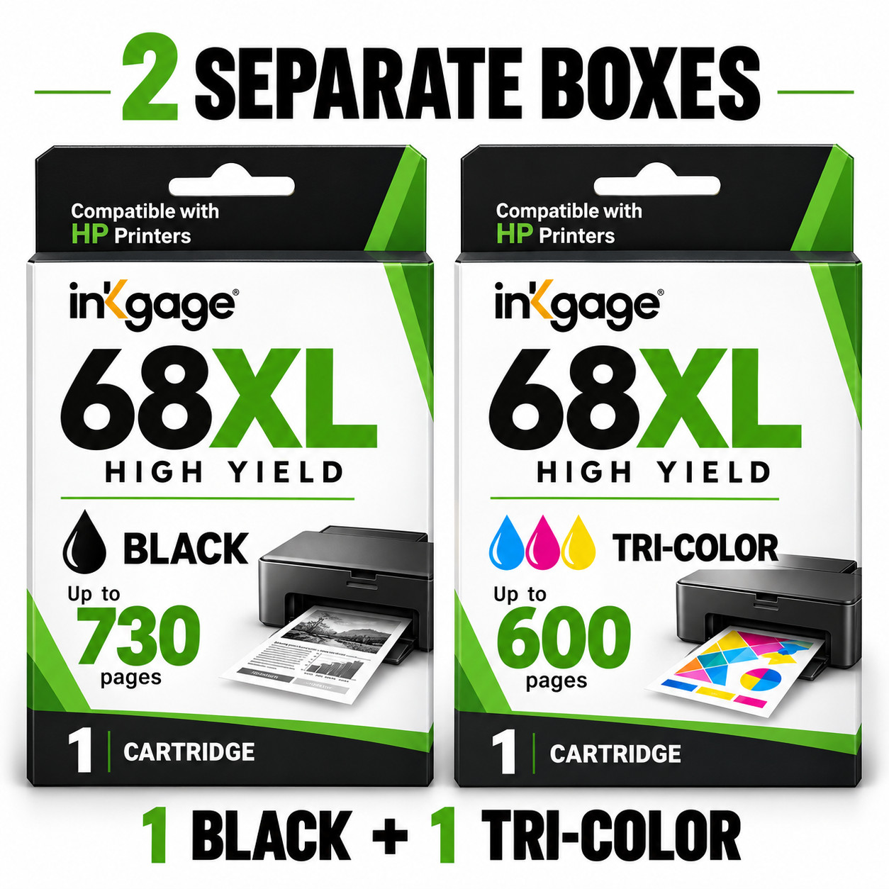 68XL High Yield Ink Cartridges Combo Compatible with HP Envy 6555e 6155e 6130e