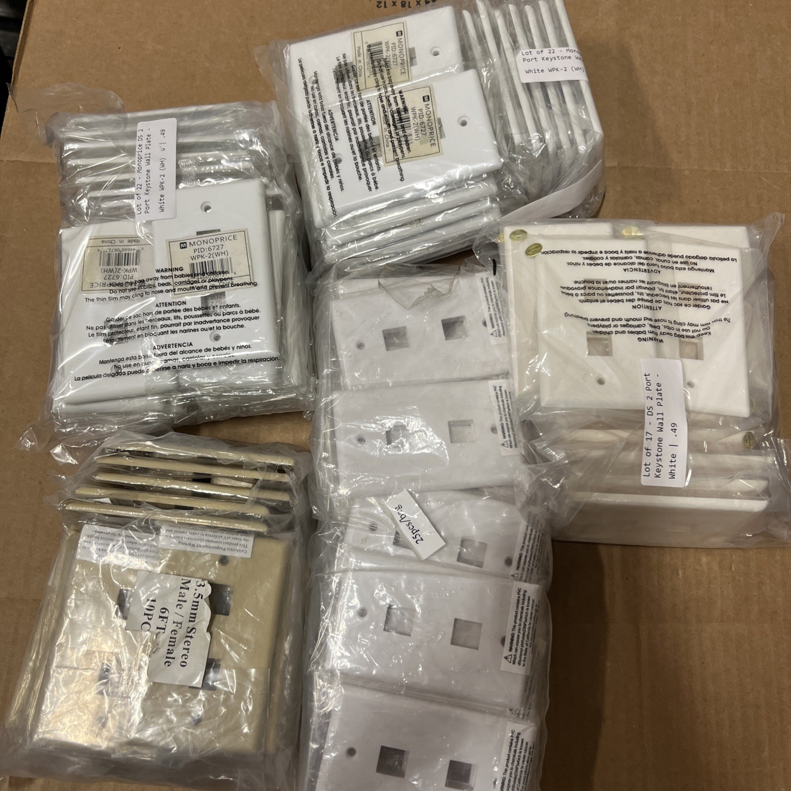 (LOT of 100) 2-Port Wall Plate Keystone RJ45 Cat6 Cat5e Insert Jack White/Beige