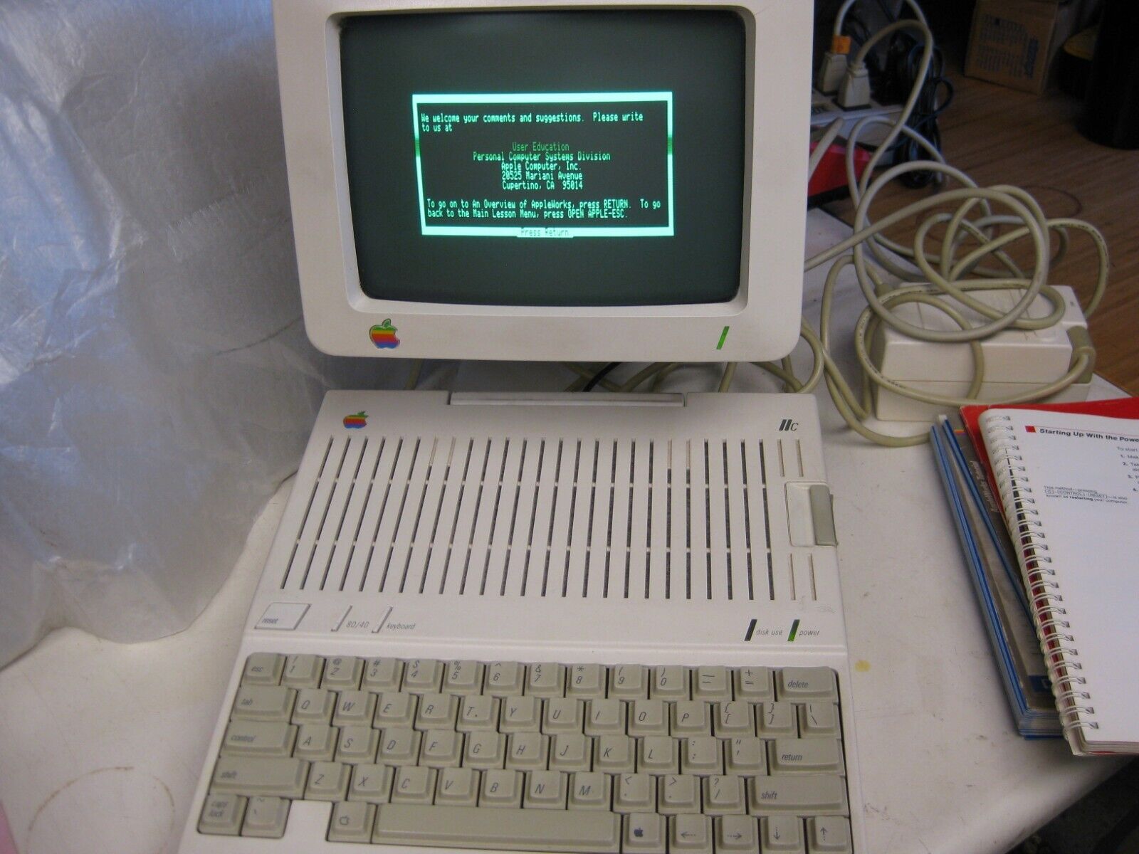 Vintage Apple IIc 2c Computer & Computer Monitor With Manuals and 51/4
