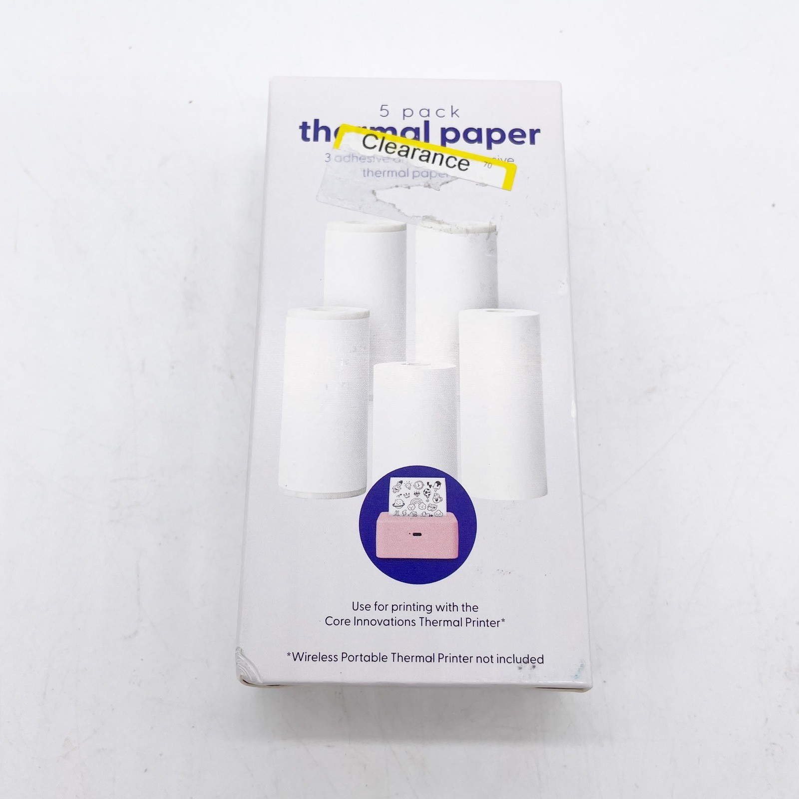 Core Innovations Mini Thermal Printer Paper 5 Rolls 3 Adhesive + 2 Non-Adhesive