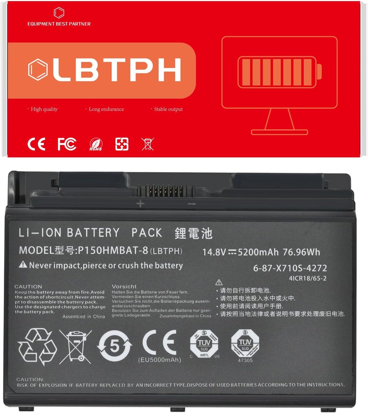 Compatible P150HMBAT 8 6 87 X710S 4272 Laptop Battery Replacement for Clevo