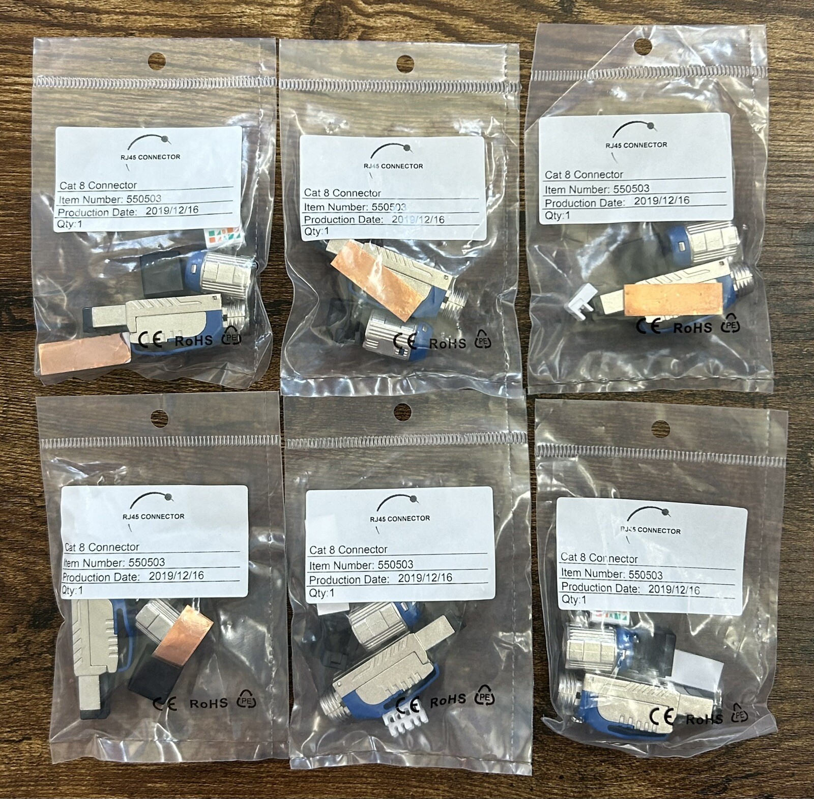 Tool Free Shielded RJ45 Cat 8 Field Termination Plug Connector 6-Pack