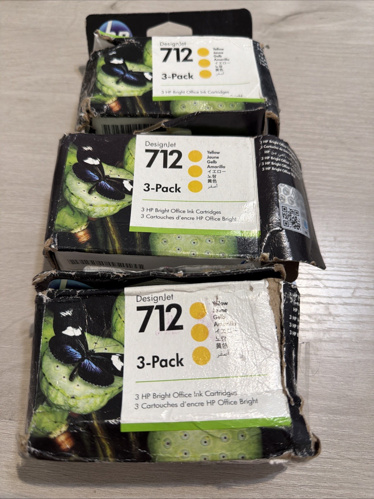 Lot Of 3 Genuine HP 712 DesignJet Yellow Ink Cartridges 3-Pack (3ED79A) Untested