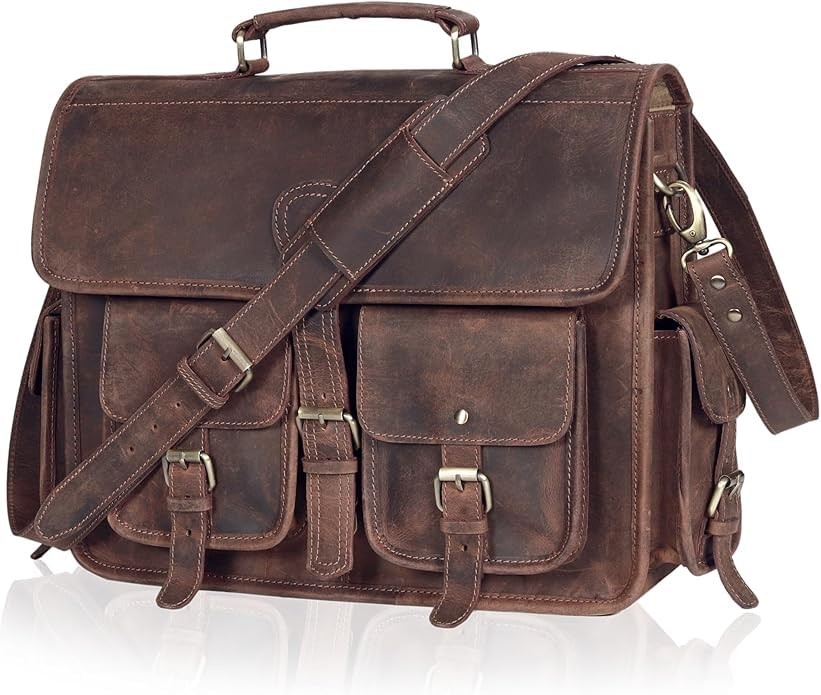 Leather Messenger Bag for Men, 16 Inch Laptop Crossbody, Vintage Handmade Lea...