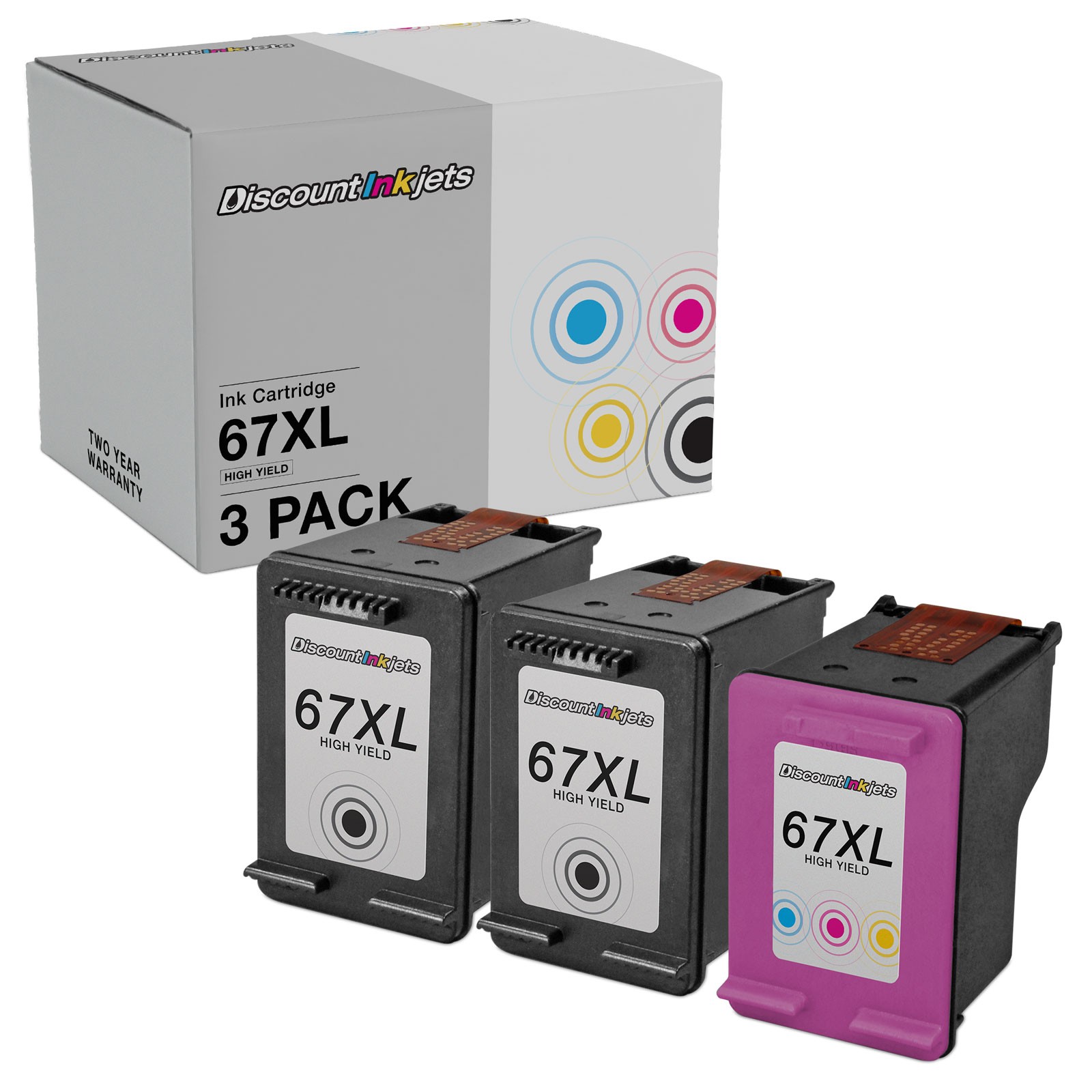 DI Ink Cartridge Replacements for HP 67XL High Yield 2 Black, 1 Color, 3pk