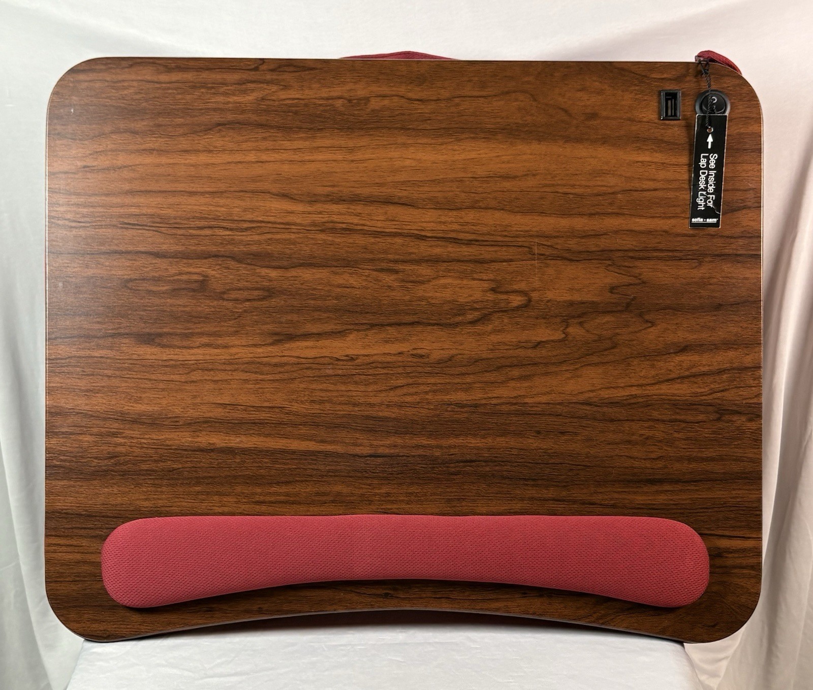 Sofia + Sam Memory Foam Lap Desk w/USB Light Tested Works Burgundy Wood Handle