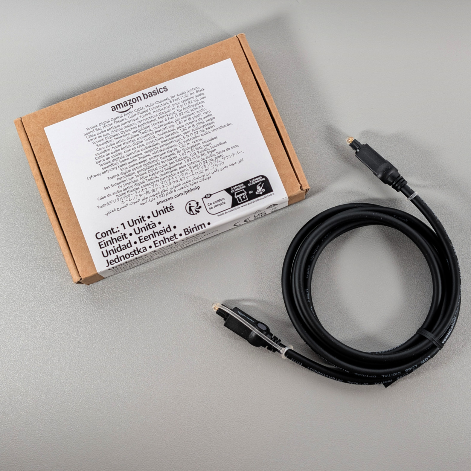 Amazon Basics Toslink Digital Optical Audio Cable 6ft Gold-Plated Connectors