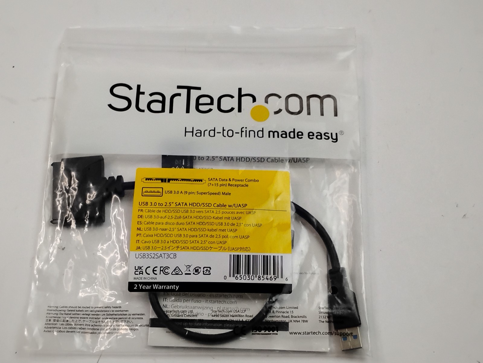 StarTech.com USB 3.0 to 2.5" SATA III Hard Drive Adapter Cable w UASP 