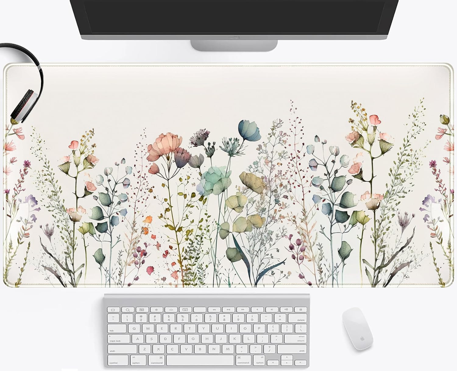 Floral Desk Mat 31.5"x15.75" Beige Boho XXL Mouse Pad Keyboard Mat