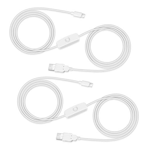2Pcs 6.6FT 5V USB Type C with On Off Switch Extension Cable, USB-Type C White