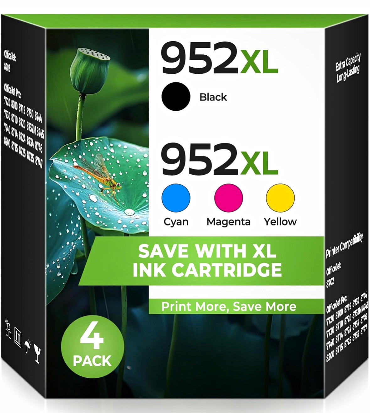 952XL Compatible Ink Cartridge 4-Pack Black Cyan Magenta Yellow for HP