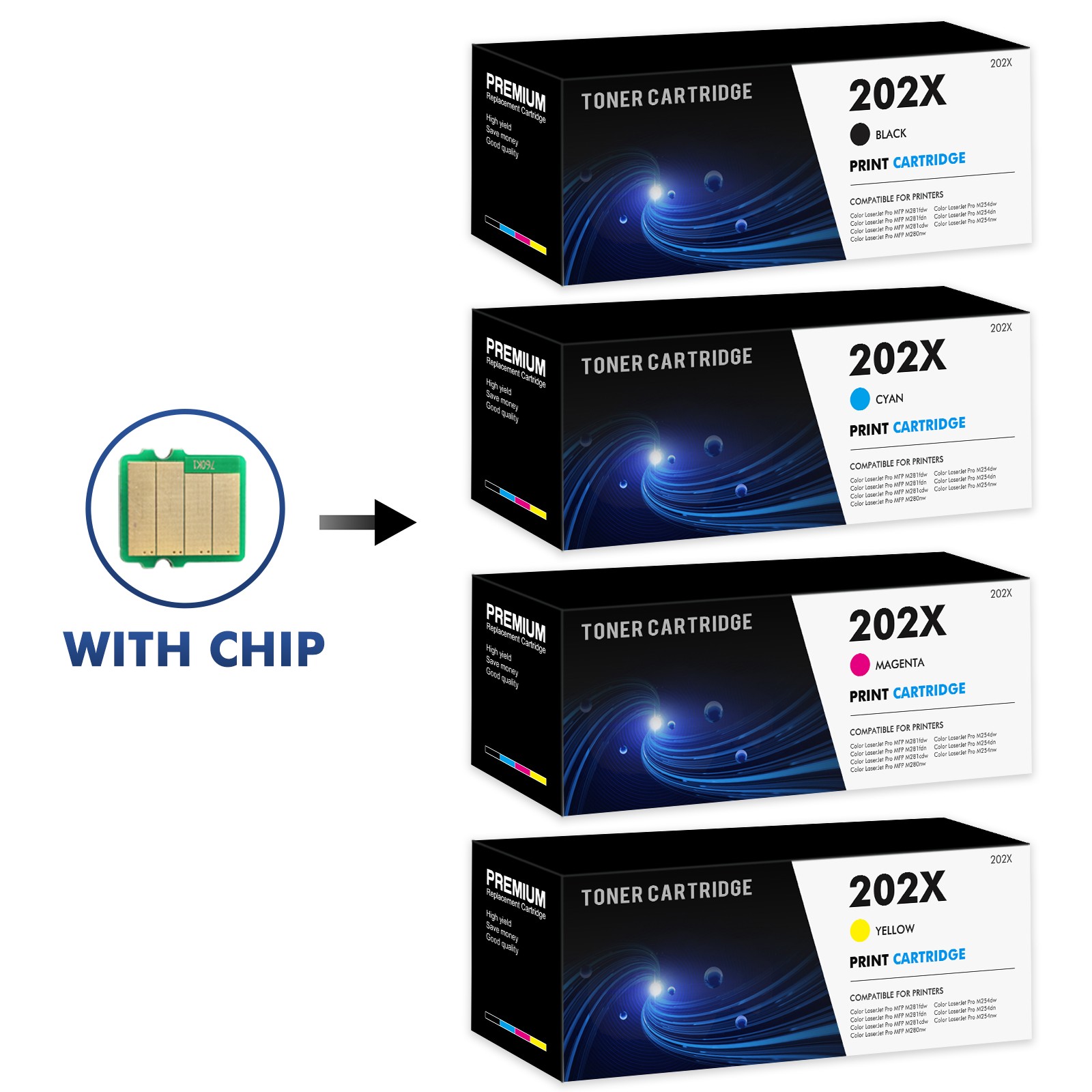 4PK For HP 202X High-yield Toner CF500X For LaserJet Pro M254dw MFP M281cdw